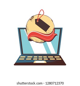 laptop with commercial tag