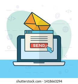 laptop communication web send email vector illustration