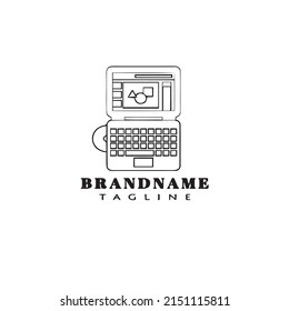 laptop with compact disk logo cartoon icon design template black modern vector illustration