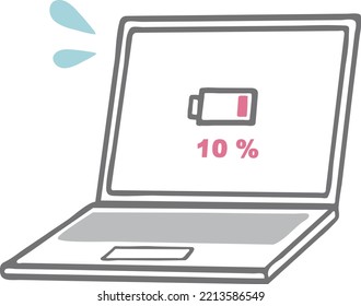 Laptop computer about to run out of charge Simple illustration material