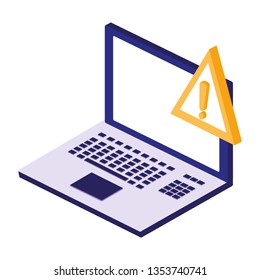 laptop computer with alert symbol