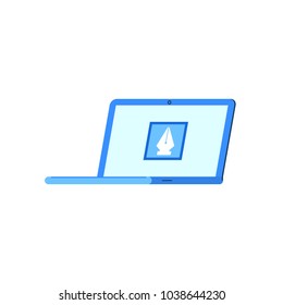 laptop computer with application icon on screen, flat style vector illustration eps 10