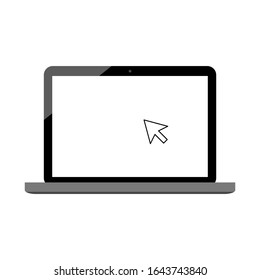laptop computer with arrow cursor on white screen isolated on white background. vector illustration