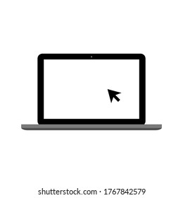 laptop computer with arrow cursor on white screen isolated on white background. vector illustration