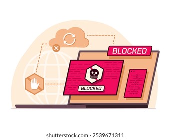 Laptop Computer Attacked by Ransomware for Cyber Crime and Malware Concept Illustration