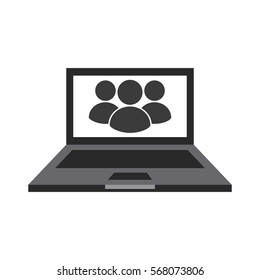 laptop computer with avatar people icon over white background. vector illustration