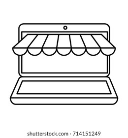 laptop computer with awning to look like a storefront