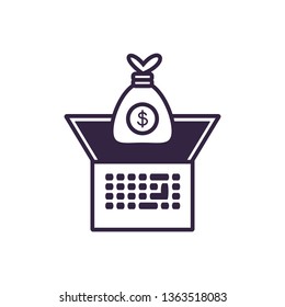 laptop computer with bag money
