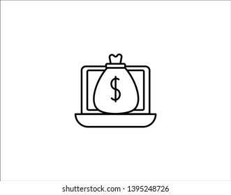 laptop computer with bag money - Vector 

