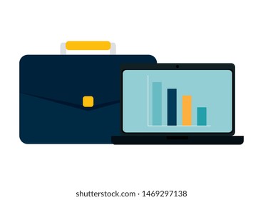 laptop computer with bars statistics and portfolio