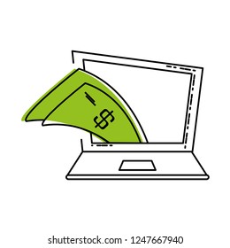 laptop computer with bills dollar