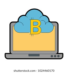 laptop computer with bitcoin cloud