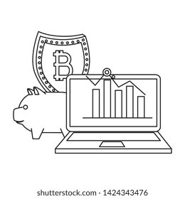 laptop computer with bitcoin commerce vector illustration design