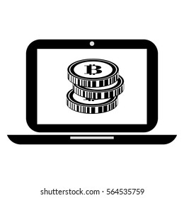 laptop computer and bitcoin currency over white background. vector illustration 