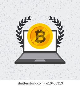 laptop computer with bitcoin  icon over white background. vector illustration