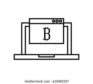 laptop computer with bitcoin icon over white background. vector illustration