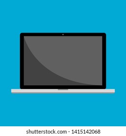 laptop computer with black screen display on blue background. vector illustration