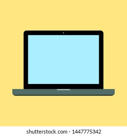laptop computer with blank blue screen isolated on yellow background. vector illustration