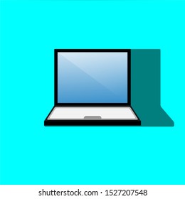 Laptop computer blank blue screen isolated on blue background