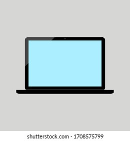 laptop computer with blank blue screen isolated on grey background. vector illustration
