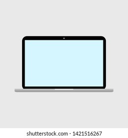 laptop computer with blank blue wide screen on grey background. vector illustration