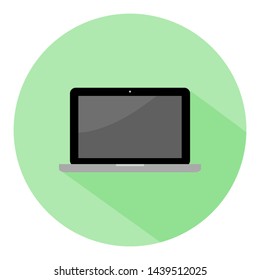 laptop computer with blank dark screen in green circle isolated on white background. vector illustration