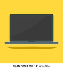 laptop computer with blank dark screen display on yellow background. vector illustration