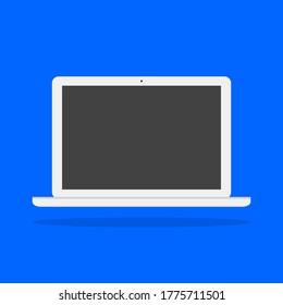 laptop computer with blank dark screen on blue background. vector illustration