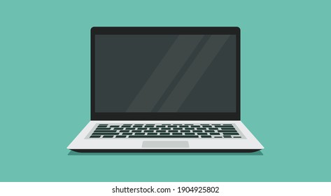 laptop computer with blank empty display screen for copy space and text on workplace, flat vector illustration