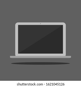 laptop computer with blank glossy dark screen isolated on grey background, vector illustration