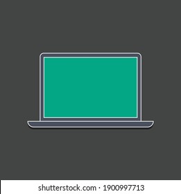 Laptop-Computer mit leerem grünem Bildschirm einzeln auf grünem Hintergrund. Vektorgrafik