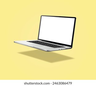 Laptop computer with blank screen isolated on yellow background
