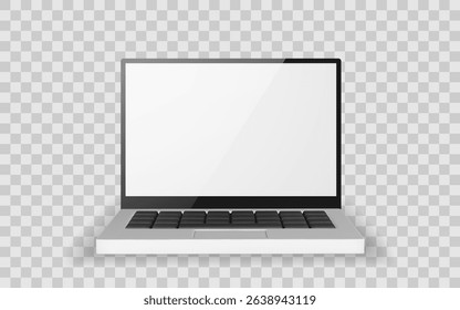Laptop Computer With Blank Screen Isolated On Transparent Background, Front View. Modern Device Mockup Template For Web Design Or App Presentation. Vector Illustration.