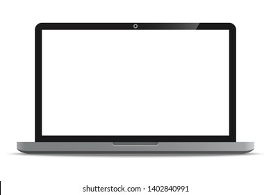 Laptop computer with blank white screen realistic icon for mockup user interface design isolated on white background. Vector illustration