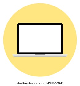 laptop computer with blank white screen in yellow circle logo isolated on background. vector illustration 