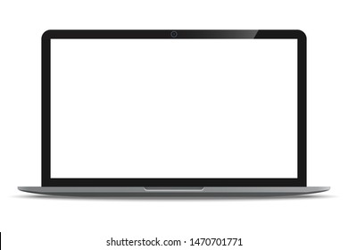 Laptop computer with blank white screen realistic icon for mockup user interface design isolated on white background. Vector illustration