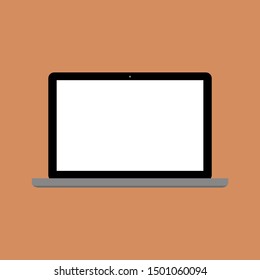 laptop computer with blank white screen isolated on brown color background. vector illustration