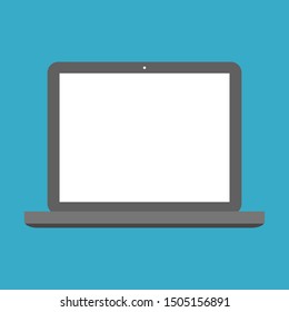 laptop computer with blank white screen on blue background. vector illustration