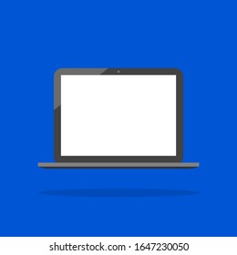 laptop computer with blank white screen on blue background. vector illustration