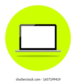 Laptop-Computer mit weißem Bildschirm auf grünem Kreis Symbol einzeln auf weißem Hintergrund. Vektorillustration 