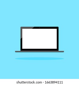 laptop computer with blank white screen on blue background. vector illustartion