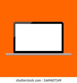 laptop computer with blank white screen isolated on orange color background. vector illustration