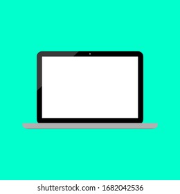 laptop computer with blank white screen isolated on green background. vector illustration