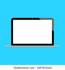 laptop computer with blank white screen isolated on blue background. vector illustration
