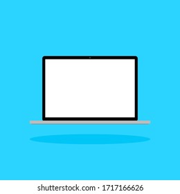 laptop computer with blank white screen isolated on blue background. vector illustration