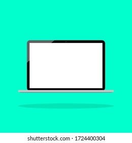 laptop computer with blank white screen isolated on green background. vector illustration