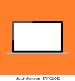laptop computer with blank white screen isolated on orange color background. vector illustration 
