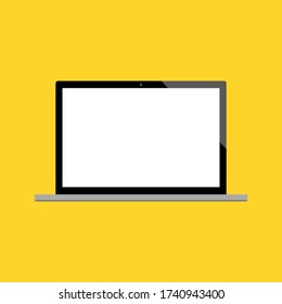 laptop computer with blank white screen isolated on yellow background. vector illustration