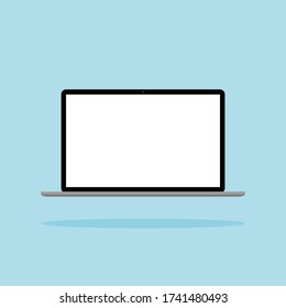 laptop computer with blank white screen isolated on blue background. vector illustration