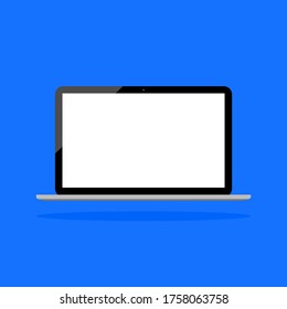 laptop computer with blank white screen isolated on blue background. vector illustration